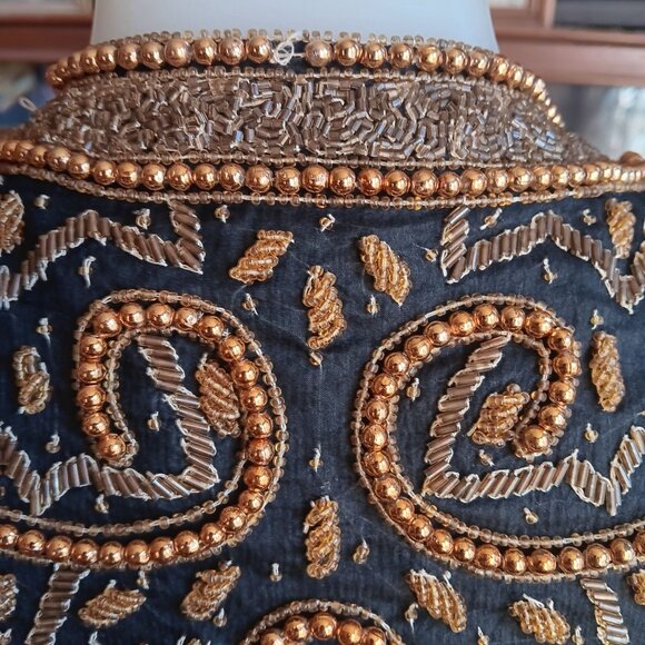 Small Vintage Bolero Jacket Black Gold Beaded Sequin Embroidery Patra - Picture 12 of 15